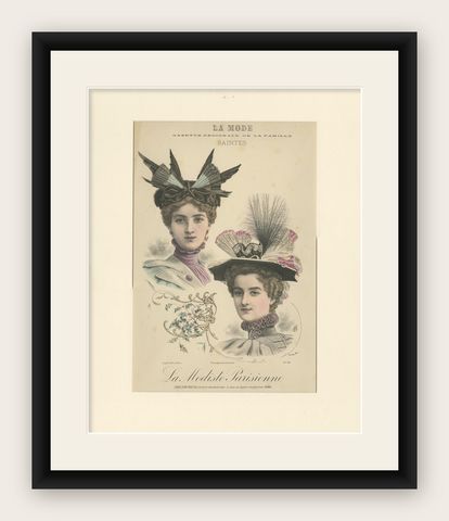 Pl. 20 Antique Fashion Print of Ladies with Hats 'c.1895', shown framed
