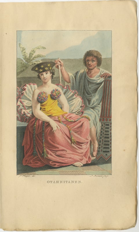 Otaheite Tahiti Couple in Native Dress, Hand-Colored Ethnographic Print, 1807, view 2