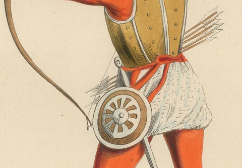 English Archer in Mid-Draw, Costume Di Moyen Age, 1847, close-up 2