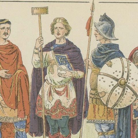 Antique German Costume Print 500–1000, Hand-Colored Historical Plate, ca.1880, close-up 4