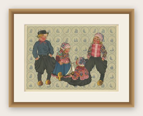 Dutch Delight: Marken Children Dressed to Impress in Folkloric Fashion, 1932, shown framed