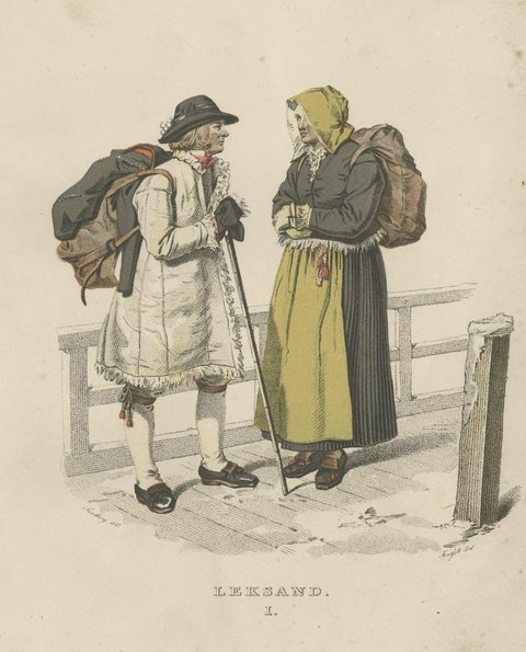 Antique Costume Print of Leksand in Sweden, c.1864, close-up 1