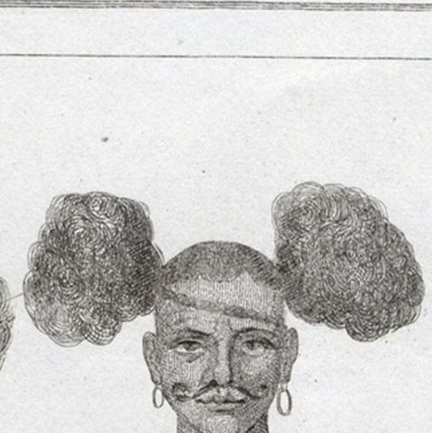 Antique Print of Costumes of Papua Chiefs, 1836, close-up 2