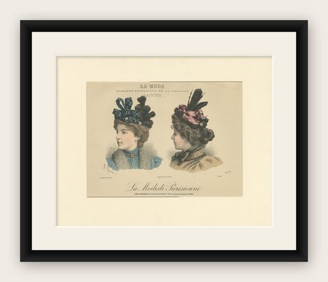 Pl. 3210 Antique Fashion Print of Ladies with Hats 'c.1895', shown framed