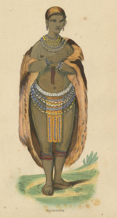 Antique Costume Print of a Female Khoikhoi by Wahlen, 1843, view 3