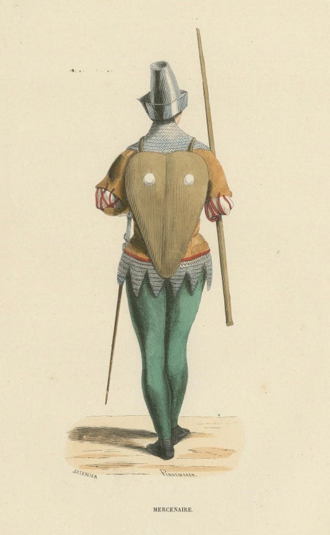 The Mercenary's Garb: Armor and Attire in 'Costume du Moyen Âge, 1847, close-up 4