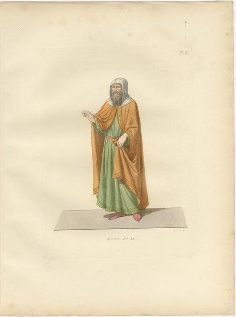 Florentine Grace, Jewish Scholar & Renaissance Notary in Costume, Print of 1845, view 6