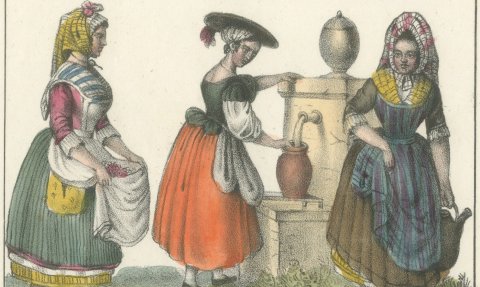 Women of Agen, Marseille and Montauban with Shepherds of the Vosges, 1842, close-up 1