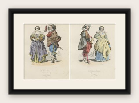 Antique French Costume Prints of Nobles from Lorraine, 1625, Published c.1860, shown framed
