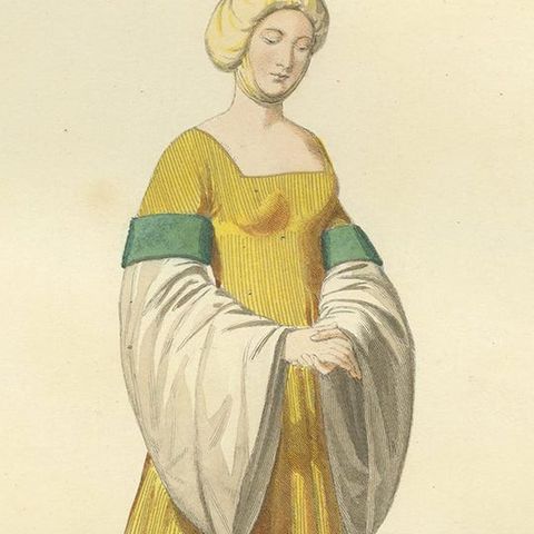 Antique Print of an Italian Noblewoman, 14th Century, by Bonnard, 1860, close-up 2