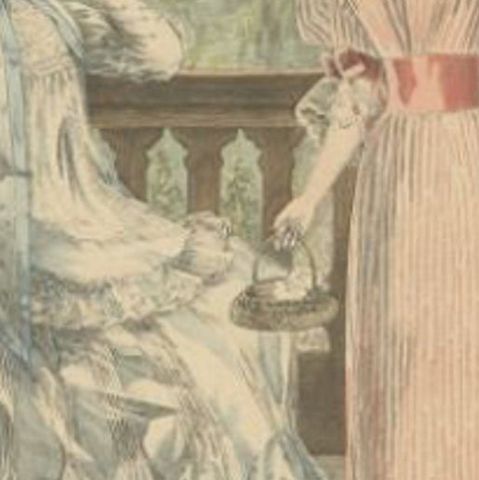 Antique Fashion Print of Women in Colorful Dresses, by Dürr, 1892, close-up 2