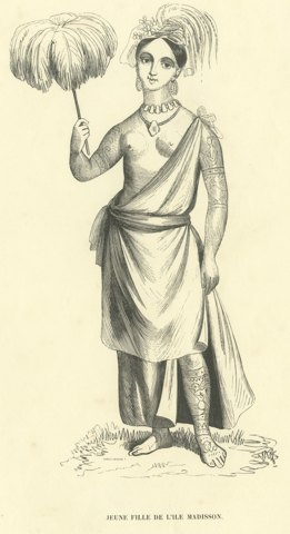 Young Girl of Madison Island, Antique Wahlen Costume Print, 1843-1844