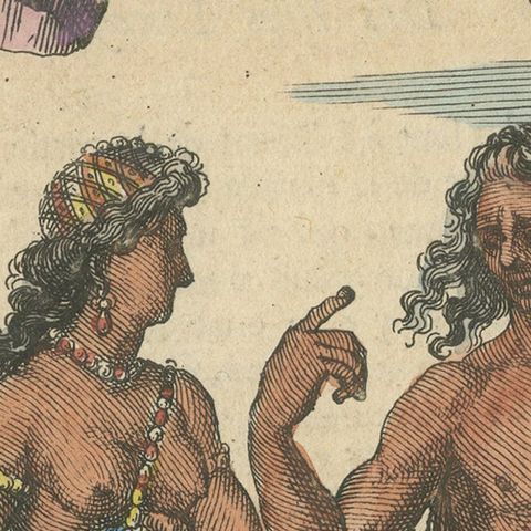 Florida Indians, Couple in Traditional Dress, Mallet America Engraving, 1683, close-up 6