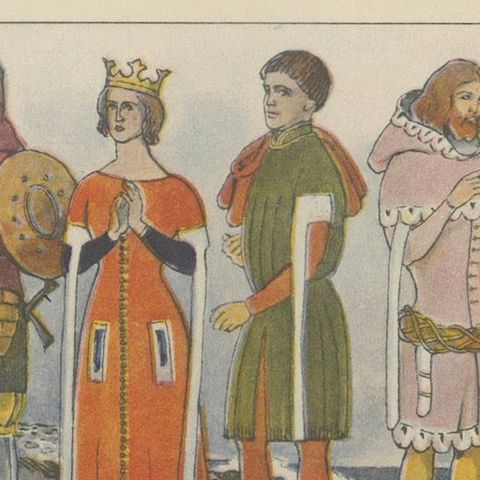 Great Britain 1300–1500 Costume Plate, Antique Hand-Colored Print, ca.1880, close-up 6