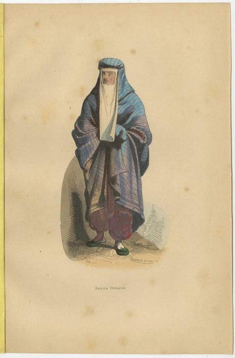 Elegant 1844 Lithograph of a Persian Woman in Traditional Attire, view 2