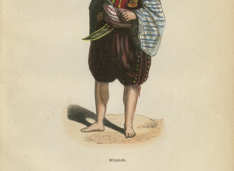 Bulgarian Man in Traditional Dress - Antique Costume Lithograph, c.1852, close-up 4