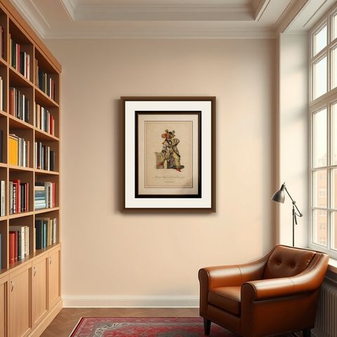 Antique Costume Print, Bashaw of Caramania, Ottoman Figure, 1749, shown framed in a room