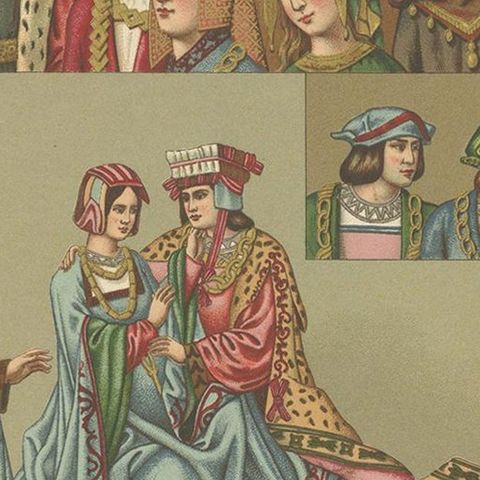 Pl 41 Antique Print of European 15th-16th Century Costumes by Racinet, close-up 2