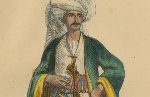 1844 Lithograph of a Bukharan Uzbek: Traditional Attire and Craft, close-up 3