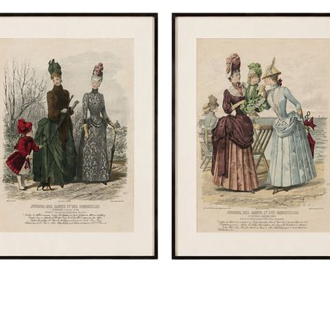 Set of 4 French Fashion Prints, Hand-Colored, Parisian Ladies & Children, 1887, close-up 1