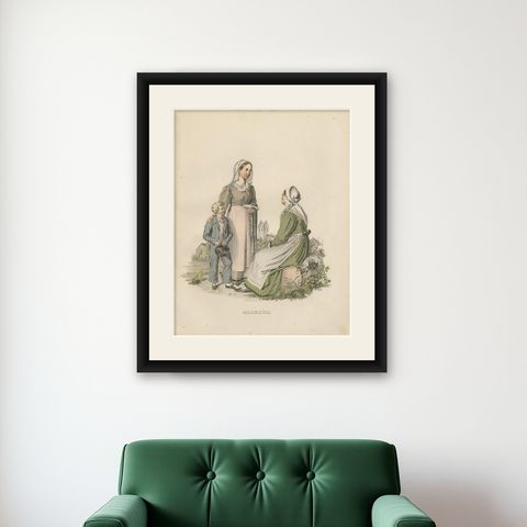 Antique Costume Print of Allerum in Sweden, c.1864, shown framed on a wall
