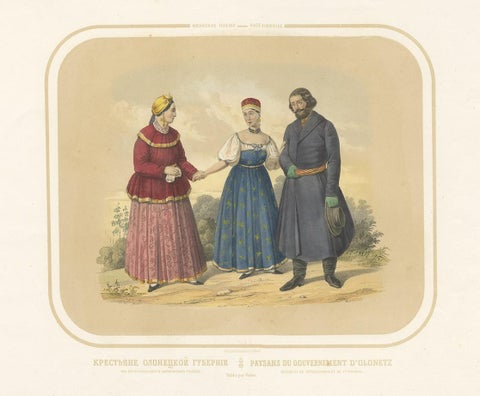 Antique Costume Print of Peasants from Olonets in Russia, circa 1860, view 2