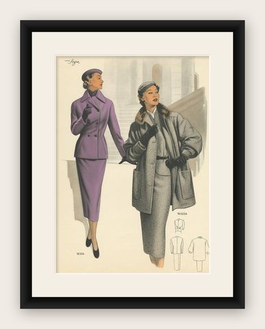 Vintage Fashion Print 'Pl.16504' Published in Le Tailleur Moderne, 1954, shown framed