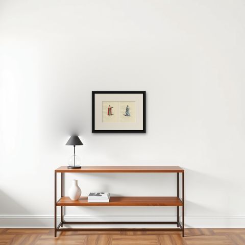 Set of 2 Antique Prints of a Nobleman and Noblewoman from Milan, 'circa 1860', shown framed on a wall