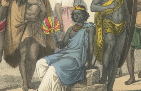 South African Costumes, Hottentots, Sudanese Women, and Chief Moussaou, c.1845, close-up 2