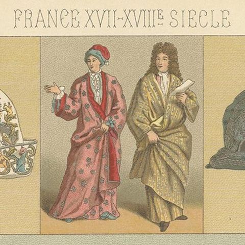 Pl. 108 Antique Print of French 17th-18th Century Costumes by Racinet, close-up 1
