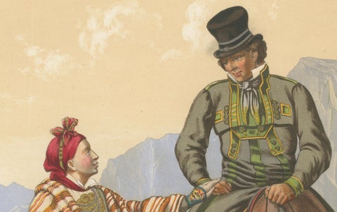 Setesdal Traditional Dress, Daily Wear from Norway, Antique Lithograph, c.1860, close-up 3