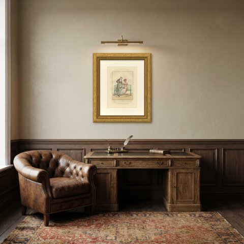 A Letter, Sweets and a Posy, Dutch Costume Print, Maaskamp, 1811, shown framed in a room