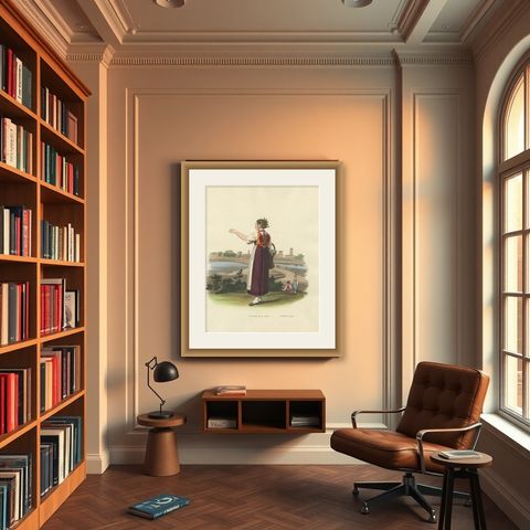 Costume Print: Woman near the Bridge of Lodi, Lombardy, Italy - 1820s Engraving, shown framed in a room