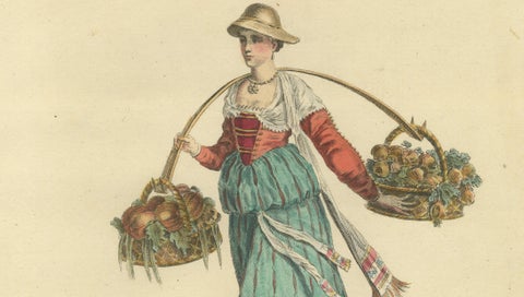 Italian Country Woman Costume Print, Pavia Peasant Dress, 1749, close-up 5