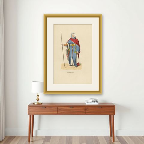 The Scales of Justice: An English Criminal Judge in Traditional Robes, 1847, shown framed on a wall