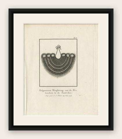 Antique Print Depicting Part of a Native Costume by Cook, 1803, shown framed
