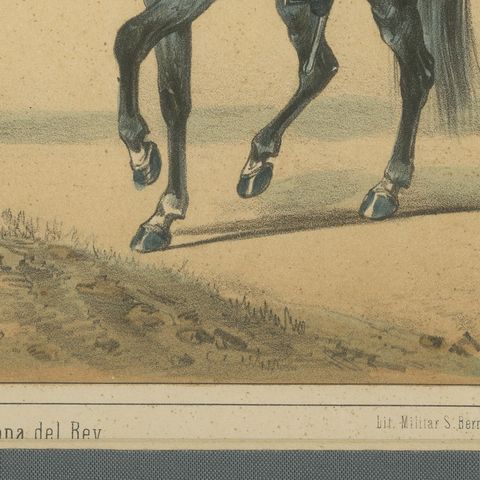 Spanish Cavalry Lithograph by José Villegas: Royal Bodyguards, 1861, close-up 4