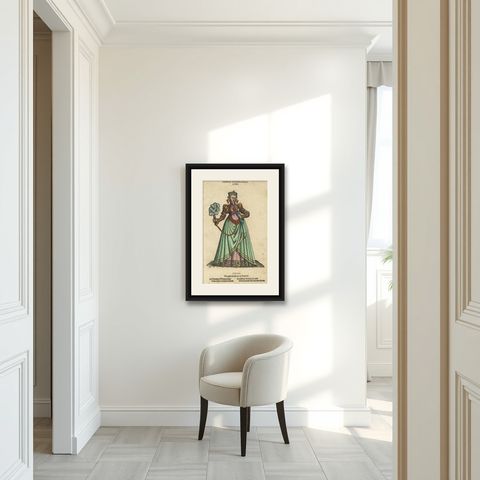 Noblewoman of Naples, Rare Antique Costume Woodcut, Jost Amman, 1577, shown framed in a room