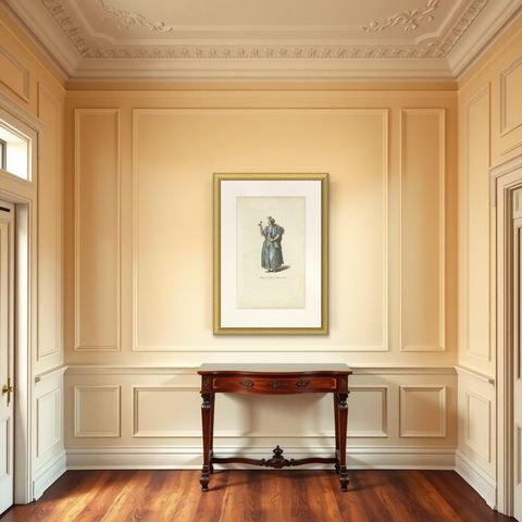 Original Antique Costume Print "Habit of a Lady of Lima in Peru", 1779, shown framed in a room