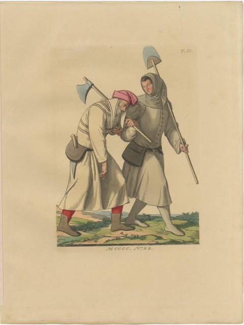 Medieval Court, Clergy & Peasants, 4 Antique Costume Prints, Bonnard 1845, view 2