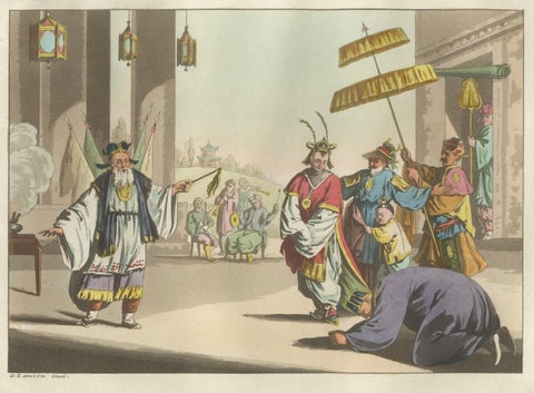 Chinese Peking Opera Scene, Ferrario Costume Print, Hand-Colored c.1815, close-up 1