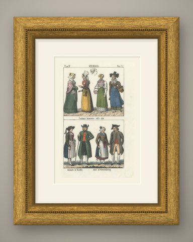 Bavarian Town Costume and Inhabitants of Baden and Wurttemberg, 1842, shown framed