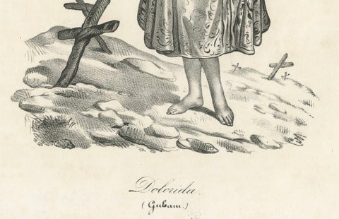 19th Century Guam Mourning Costume Lithograph, Dolorida, Gubam Island, close-up 1
