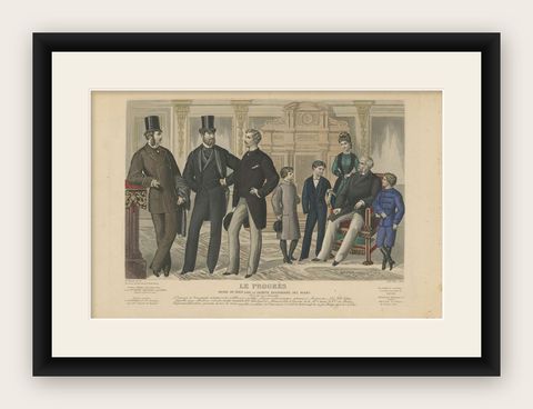 Decorative Antique Fashion Print, 1878, shown framed