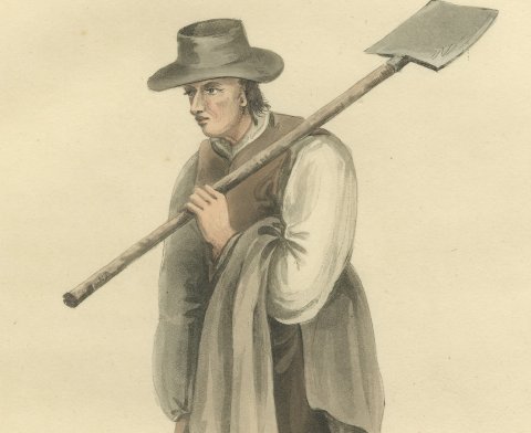 Laborer near Valenciennes, Working Dress, Antique Ackermann Print, 1817, close-up 1