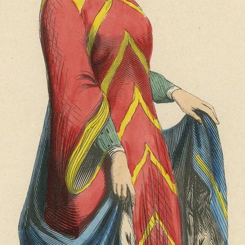 Renaissance Grace: A Lady's Attire in 'Costume du Moyen Âge', 1847, close-up 6