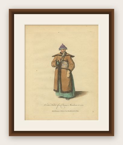 Chinese Mandarin in Winter Court Dress, Antique Print, Jefferys, 1749, shown framed