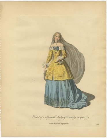 Spanish Lady of Quality in 1700 with a Long Veil, Jefferys Costume Plate, 1757, view 2