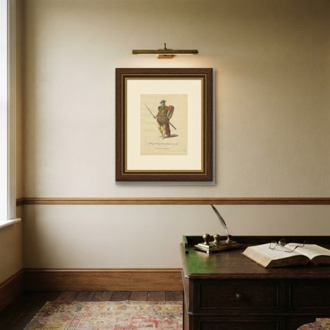 Military Habit of King Edward VI in 1552, Sword and Shield, Jefferys Plate, 1757, shown framed on a wall