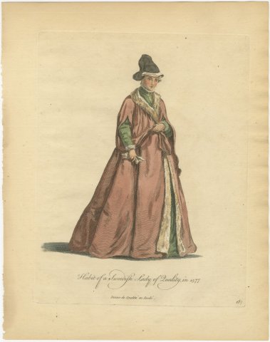 Habit of a Swedish Lady of Quality in 1577, Jefferys Costume Plate, 1757, view 2